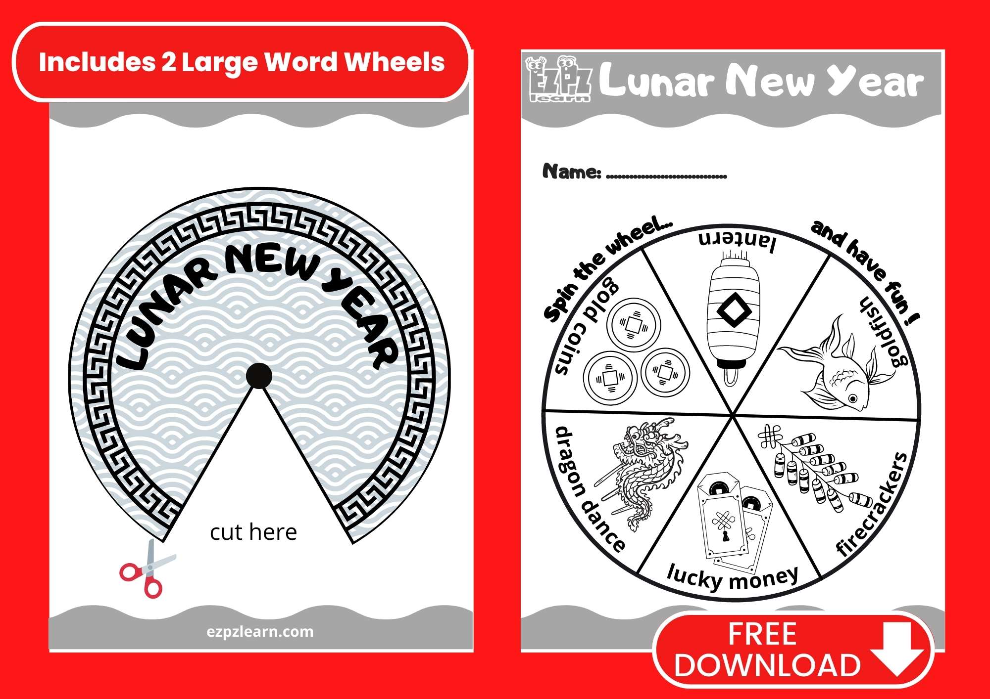 Chinese Lunar New Year  Word Wheel Coloring Free PDF Download
